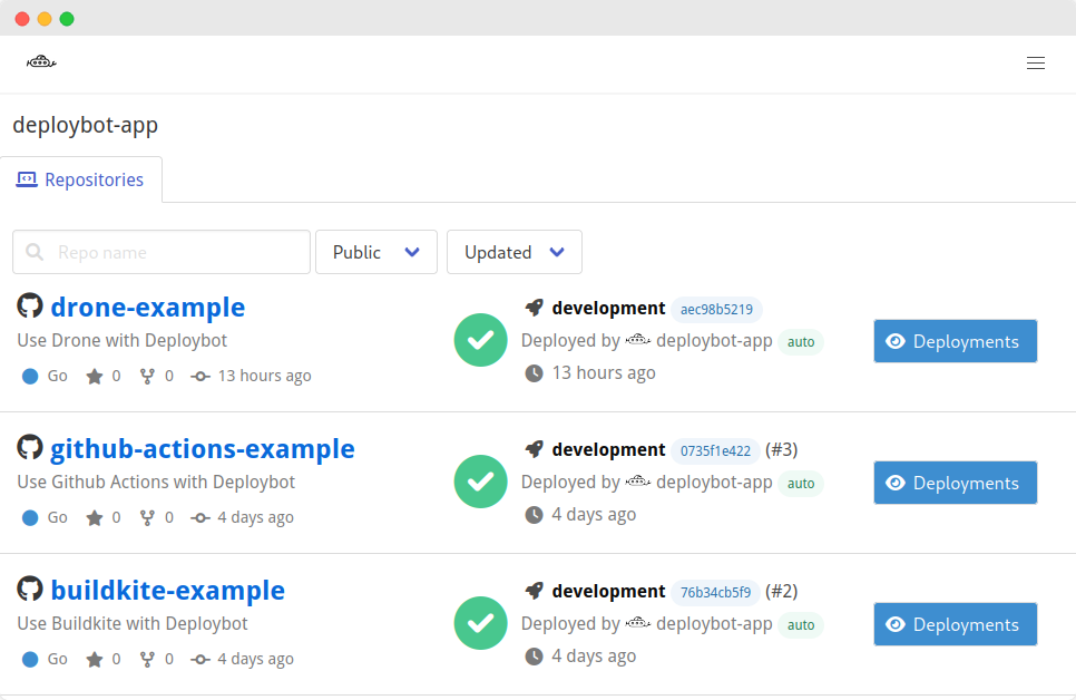 Deploybot User or Org Repos
